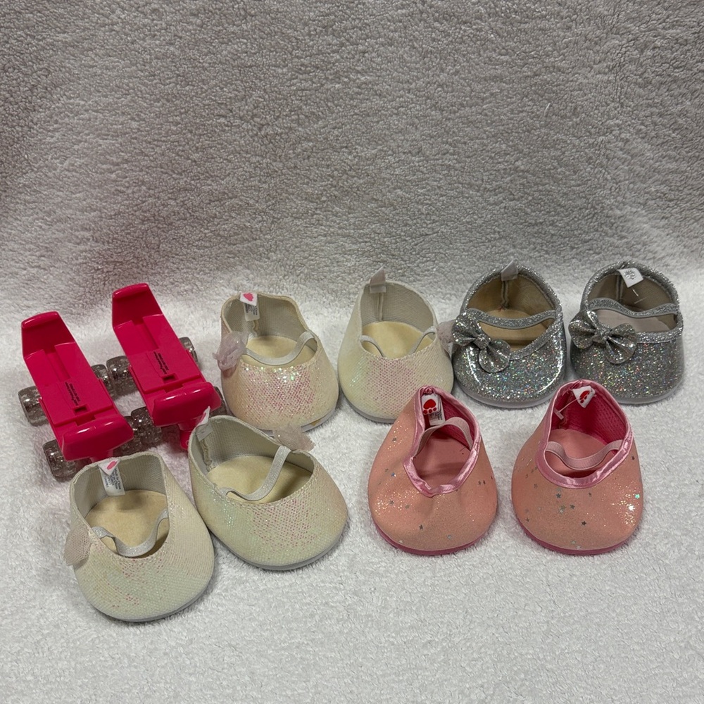 Build a bear bnb shoes roller skates Glittery Pink Silver Kids Shoes
